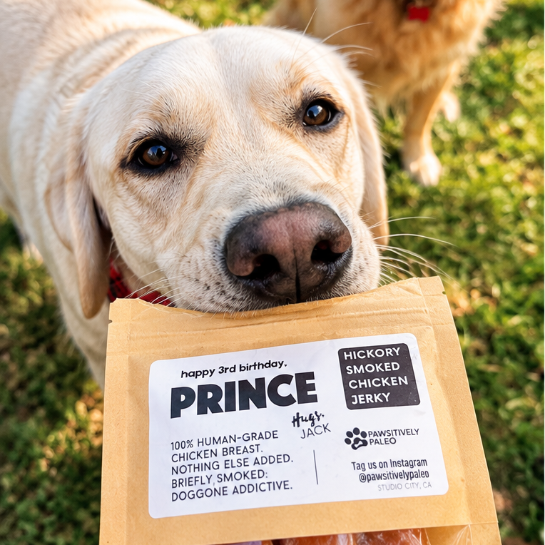 Prince's personalized hickory smoked chicken jerky party favor